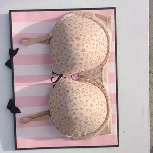 Victoria's Secret Nude Floral Padded T-Shirt Dream Angels Lined Demi Size 36DDD